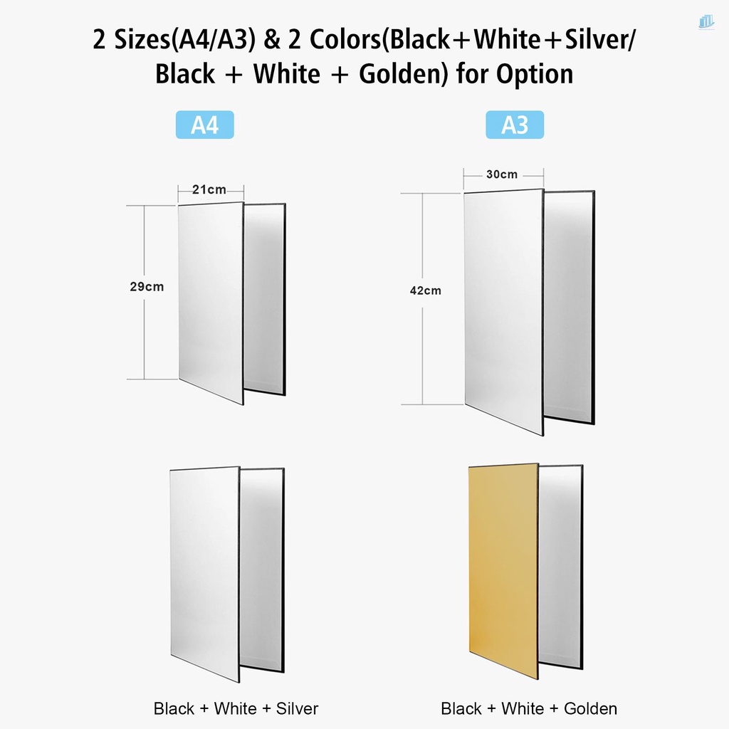 Bảng Giấy Cạc Tông Phản Quang Chụp Ảnh 3 Trong 1 (Đen + Trắng + Vàng) Khổ A4