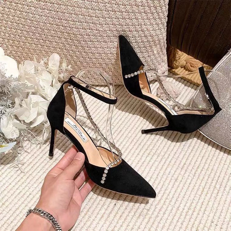 Qinos Giày Cao Gót Đính Pha Lê Phối Nơ Xinh Xắn Dành Cho Nữ