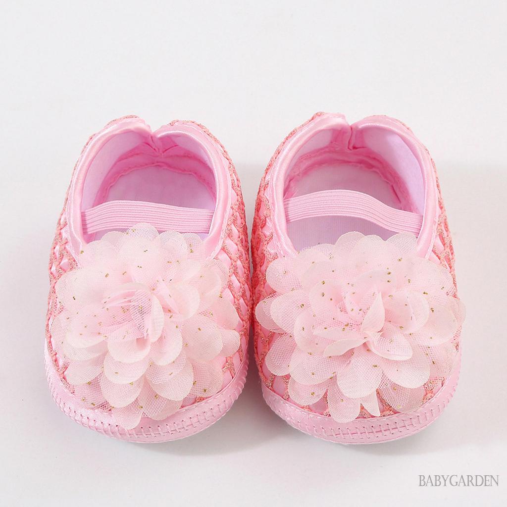 Giày Đế Mềm Chống Trượt Đính Hoa Xinh Xắn Cho Bé Gái