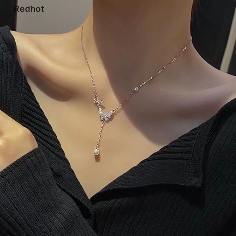 &lt; Redhot &gt; Mới Vòng cổ Chuỗi Ngọc Trai Mặt Bướm Zircon Phối Tua Rua Lãng Mạn Cá Tính Thời Trang Đám Cưới Cho Nữ