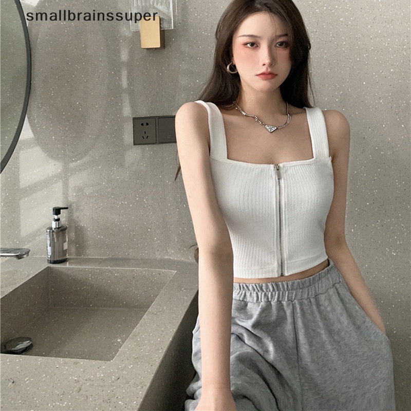 Áo Hai Dây Dệt Kim Màu Trơn Có Khóa Kéo Gợi Cảm Cho Nữ