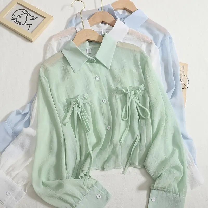 Áo Sơ Mi Chiffon Ngắn Tay Dài Thiết Kế Cột Dây Thời Trang Mùa Hè Hàng Mới 2023 Dành Cho Bạn Nữ
