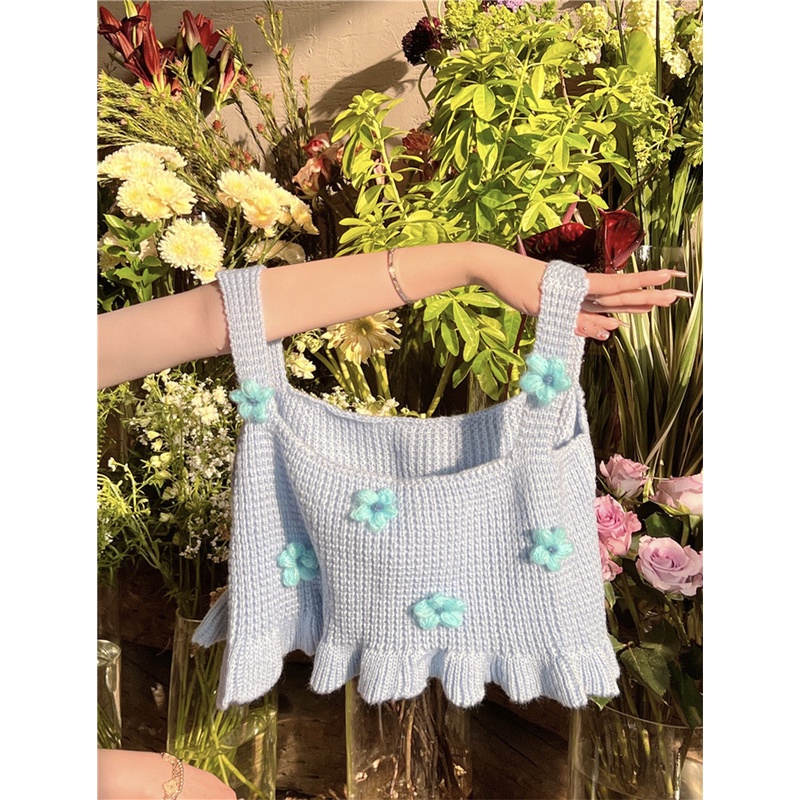 Áo Dệt Kim Hai Dây Xếp Nếp Ba Chiều Màu Trơn Họa Tiết Hoa Nhỏ Tươi Tắn Sang Trọng Dành Cho Bạn Nữ