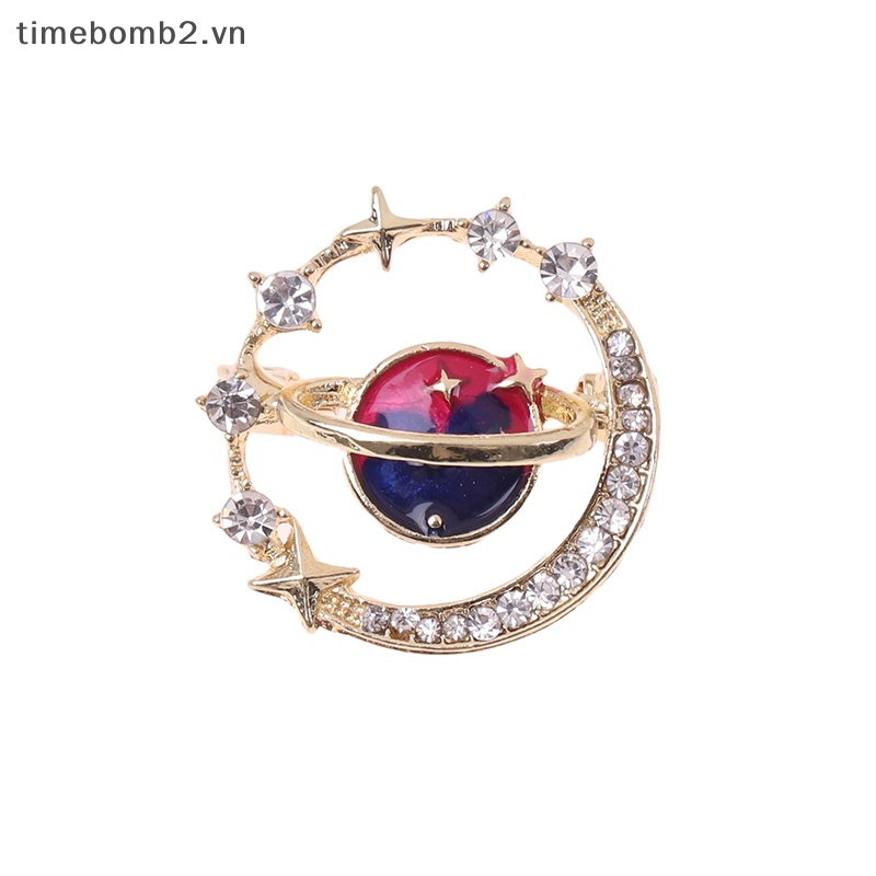 {Timebomb} Ghim Cài Áo Tráng Men Hình Hành Tinh Mặt Trăng Ngôi Sao Màu Xanh Dương Chống Ra Được Làm Quà Tặng