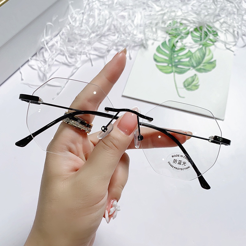 Mắt Kính Hình Bát Giác Không Gọng Chống Ánh Sáng Xanh Thời Trang Cho Nam Và Nữ