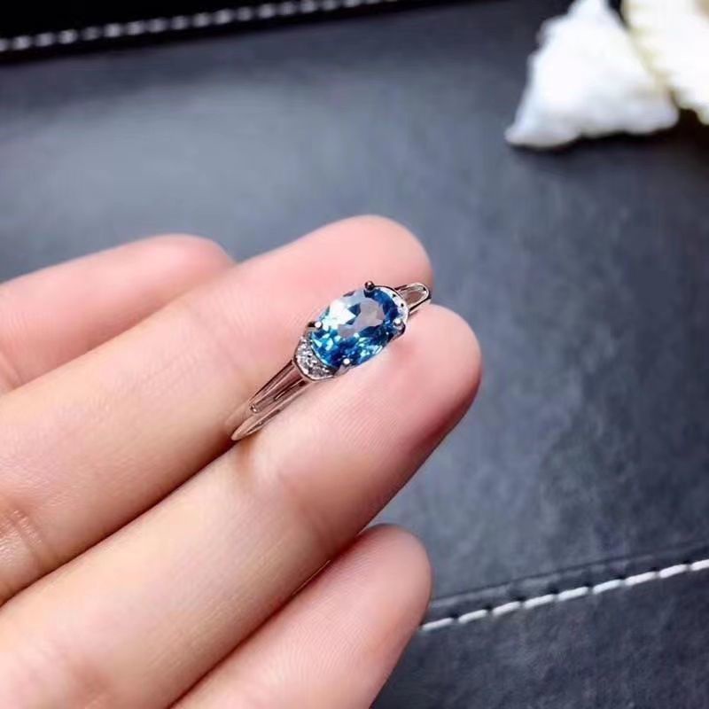 Nhẫn Mạ Bạc 925 Đính Đá Topaz Xanh Dương Sang Trọng Cho Nữ