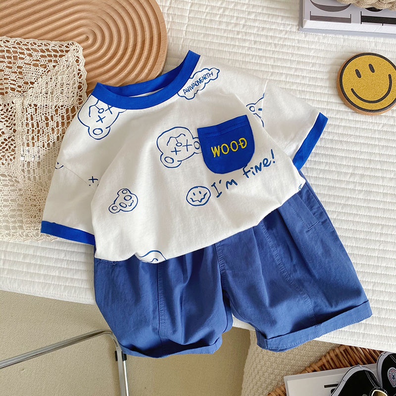 Set Áo Thun Ngắn Tay In Chữ + Quần Short Thời Trang Mùa Hè Cho Bé Trai