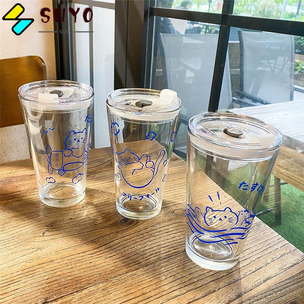 Ly Thủy Tinh Uống Cà Phê Có Nắp Trong Suốt Tiện Dụng Kính