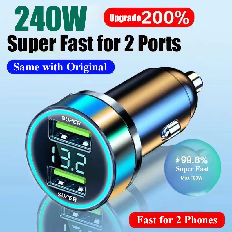Bộ Sạc Nhanh 2 Cổng USB 240W Có Màn Hình Kỹ Thuật Số Dành Cho Xe Hơi