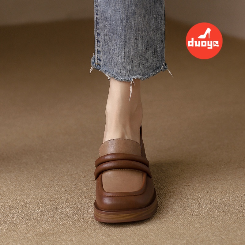 Duoya Tóc Thẳng ~ [Hàng Có Sẵn] Giày Lười Đế Dày Bằng Da Phong Cách Anh Quốc Mùa Thu Giản Dị Dễ Phối Đồ Cho Nữ Miễn Phí Vận Chuyển