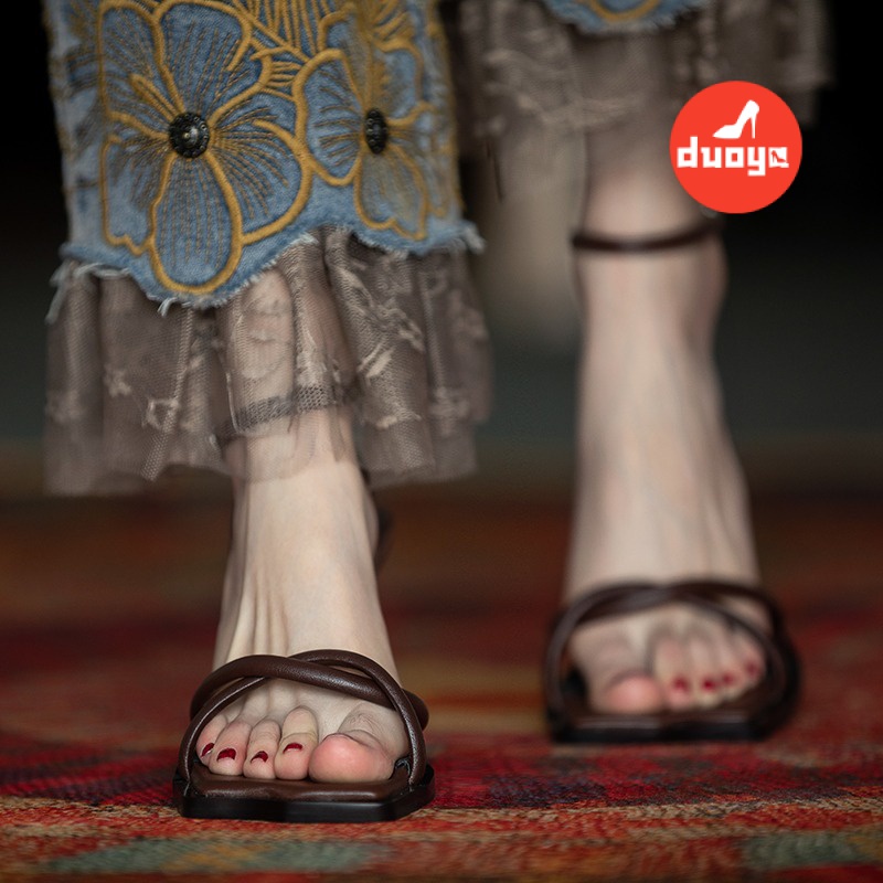 Duoya Tóc Thẳng ~ [Hàng Có Sẵn] Giày Sandal Cao Gót Màu Nâu Siêu Cổ Tích Kết Hợp Thời Trang Miễn Phí Vận Chuyển