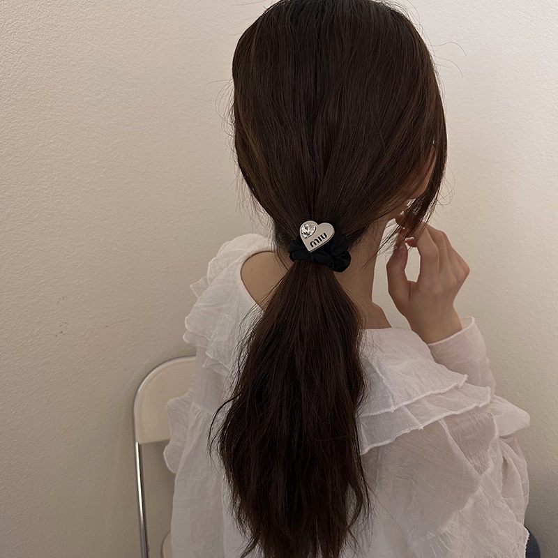 Dây Cột Tóc Cao Su Co Giãn Đính Đá Kim Loại Màu Trắng Đen Phong Cách Sang Trọng Dành Cho Nữ