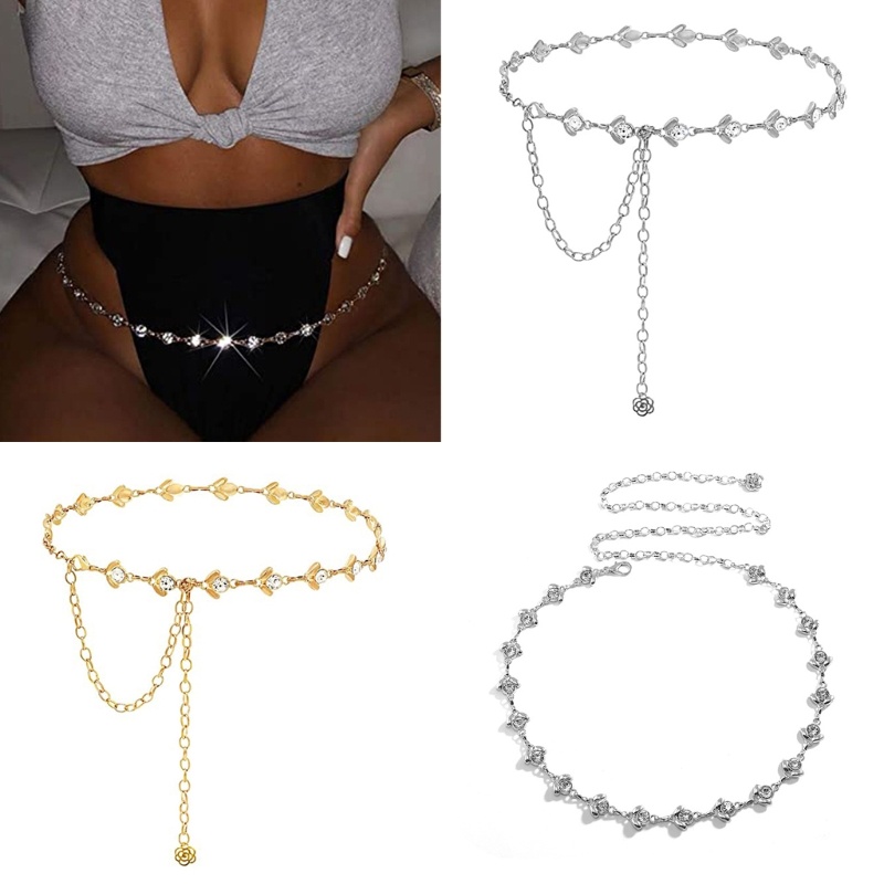 Thắt Lưng Dây Xích Nhiều Lớp Bằng Kim Loại Đính Đá Cho Nữ