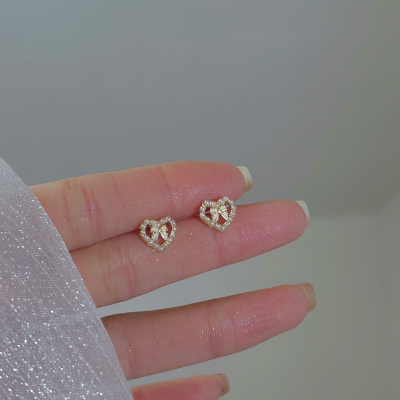 Bông Tai Mạ Bạc 925 Hình Hoa / Trái Tim Đính Ngọc Trai Nhân Tạo Thời Trang Hàn Quốc