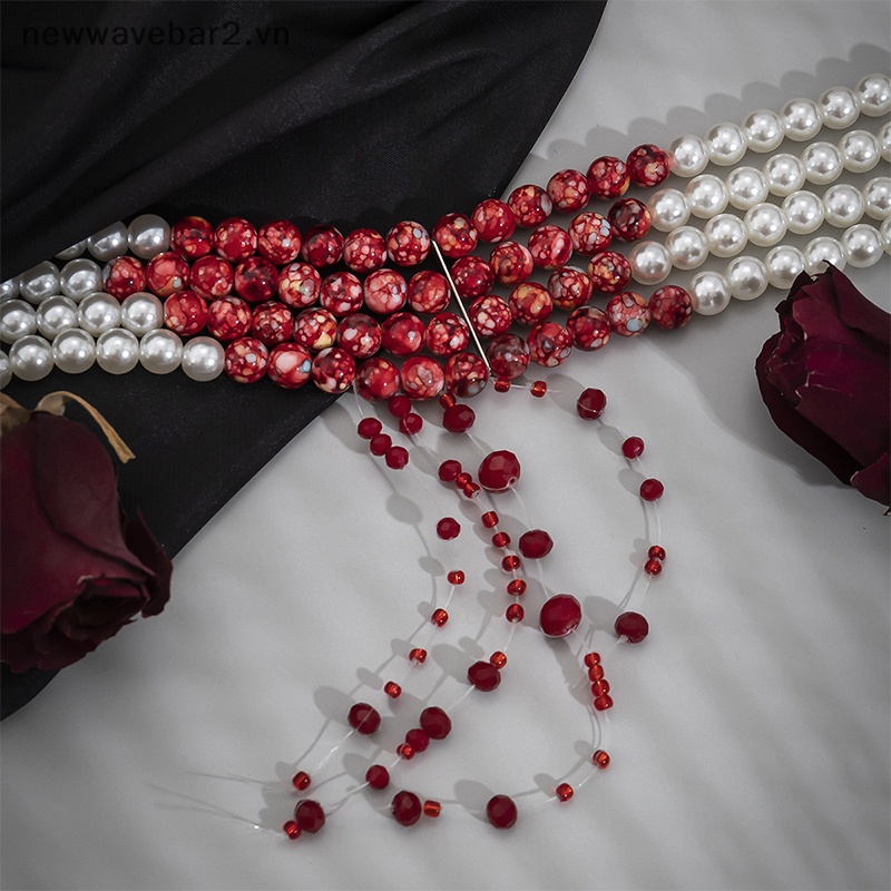 Vòng Cổ Choker Nhiều Lớp Đính Hạt Ngọc Trai Phong Cách Gothic Thời Trang Cho Nữ
