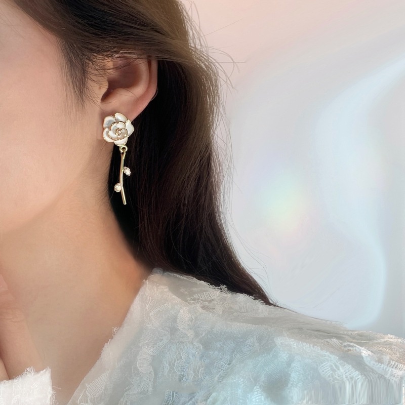 Bông Tai Mạ Bạc 925 Hình Cành Hoa Trà Phong Cách Hàn Quốc Thời Trang Cho Nữ