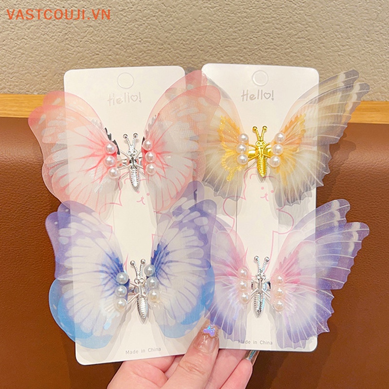 Kẹp Tóc Hình Cánh Bướm Đính Ngọc Trai Xinh Xắn Cho Bé Gái