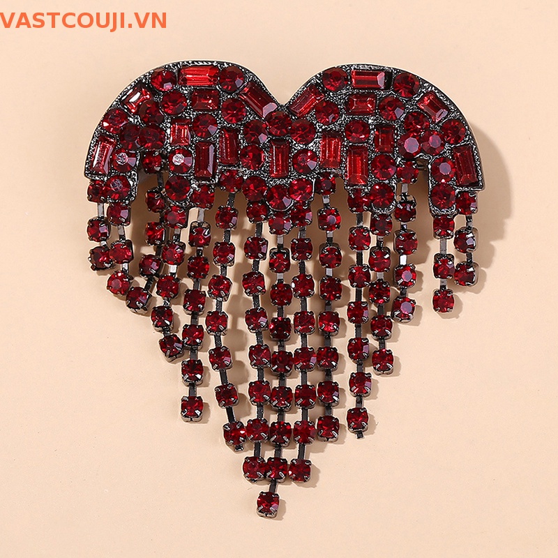 Ghim Cài Áo Hình Trái Tim Đính Đá Phối Dây Tua Rua Phong Cách Cổ Điển Thời Trang Cho Nữ