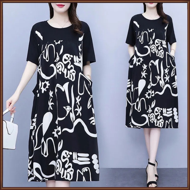 Đầm Chữ A Tay Ngắn Dáng Rộng In Họa Tiết Thời Trang Mùa Hè Xinh Xắn Cho Nữ