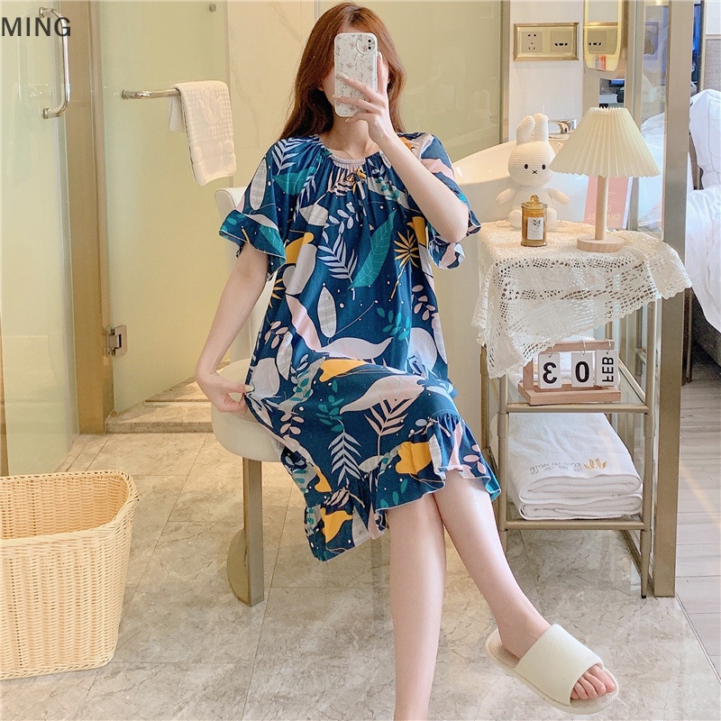 Đồ ngủ Cotton Dáng Dài In Họa Tiết Hoạt Hình Thời Trang Mùa Hè Cho Mẹ Bầu