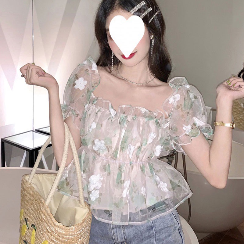 Áo Voan Hoa Tay Phồng Thời Trang 2023 Dành Cho Nữ