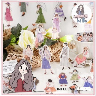 Gói 40 miếng stickers cô gái dễ thương hoạ tiết vẽ tay dùng để trang trí