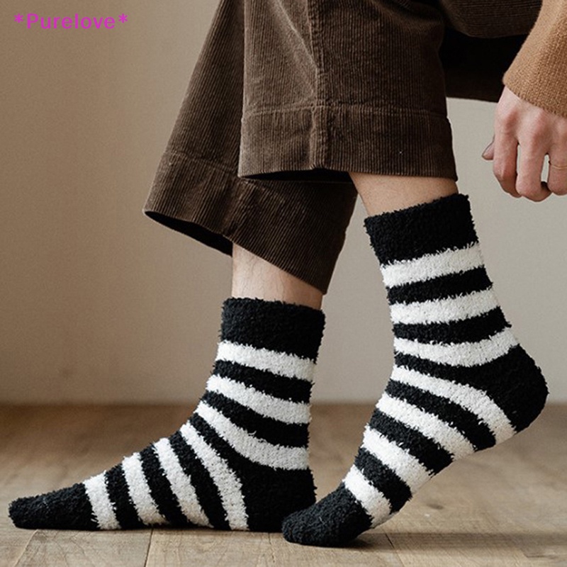 1 Đôi Vớ Lông Cừu San Hô Dày Giữ Ấm Màu Trơn Cho Nam Mới