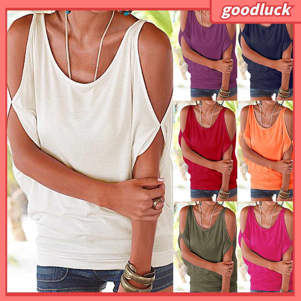 Áo Thun Nữ Cổ Tròn Dáng Rộng Màu Trơn Thời Trang Mùa Hè