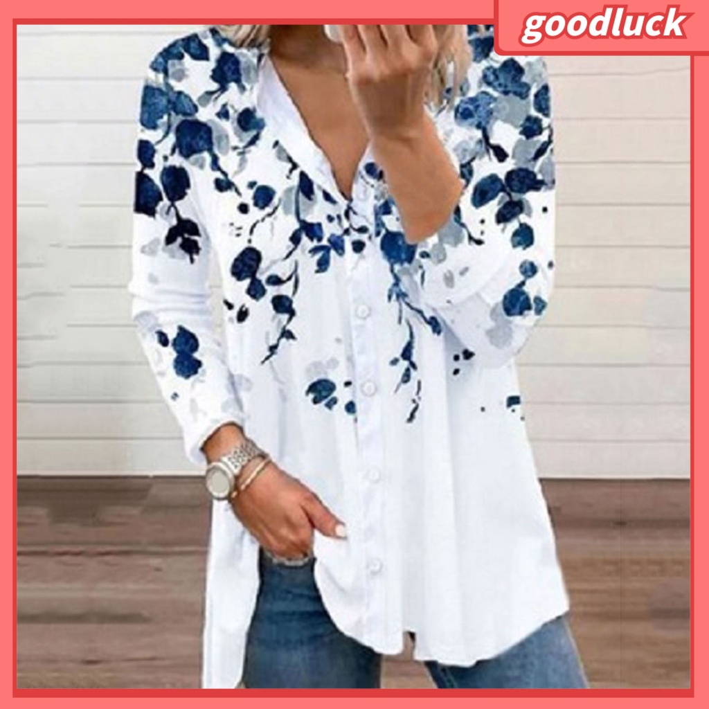 Áo Sơ Mi Tay Dài Cổ Bẻ Cài Nút In Họa Tiết Hoa Ngọt Ngào Thời Trang Xuân Thu Cho Nữ