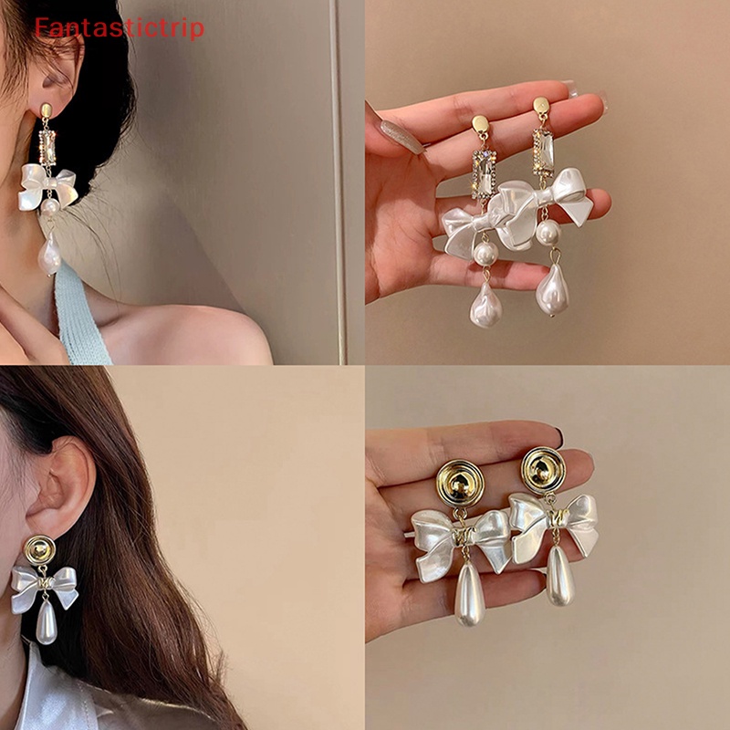 [Fantastictrip] Bông Tai Dáng Dài Đính Ngọc Trai Kim Loại Phong Cách retro Mới