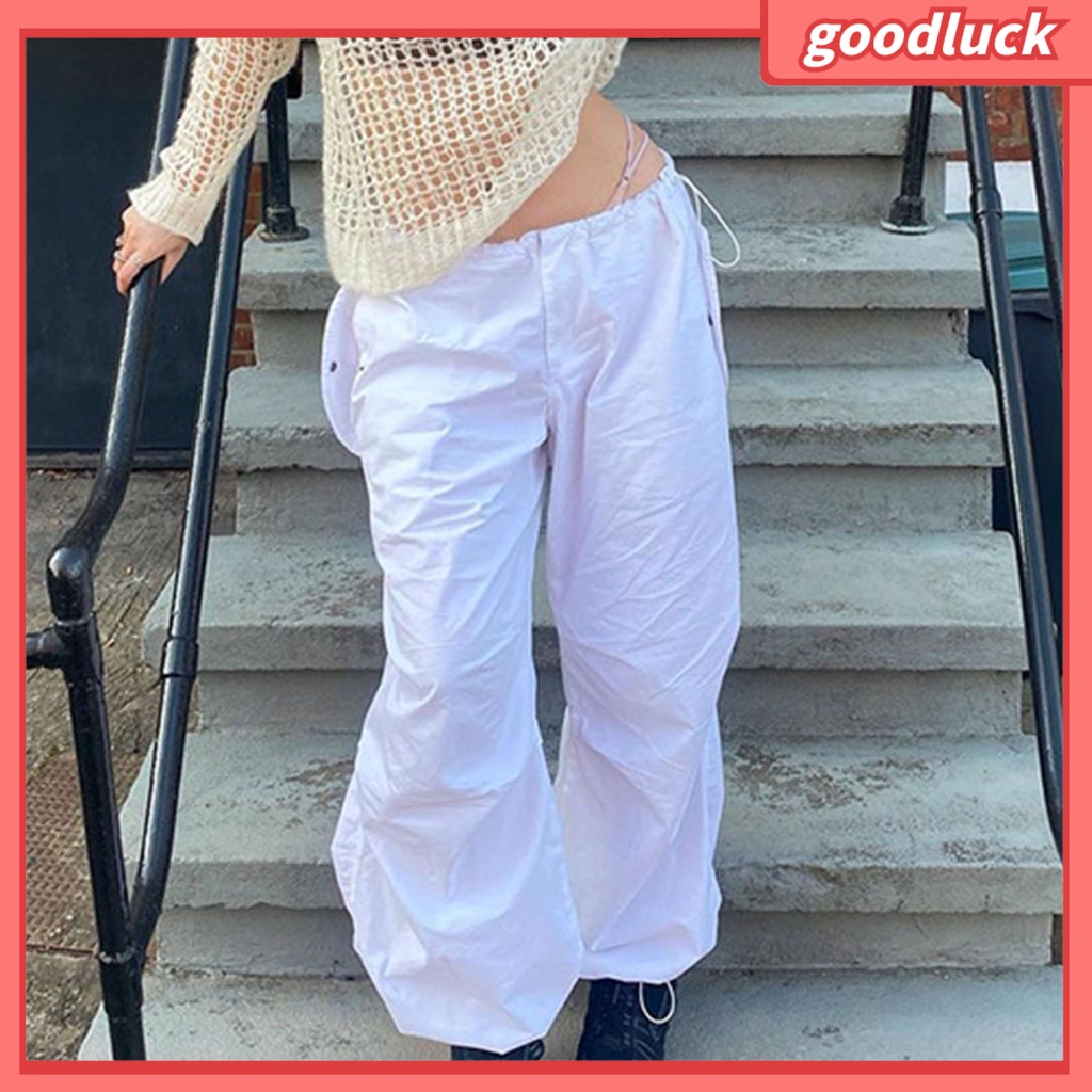 [ULK] Quần Túi Hộp Ống Rộng Lưng Thấp Dây Rút Mặc Hàng Ngày Cho Nữ
