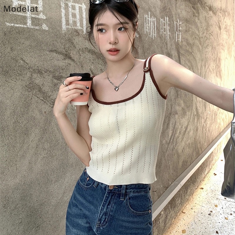 Mfc Áo Dệt Kim Không Tay Dáng Ôm Màu Tương Phản Thời Trang Mùa Hè Dành Cho Nữ