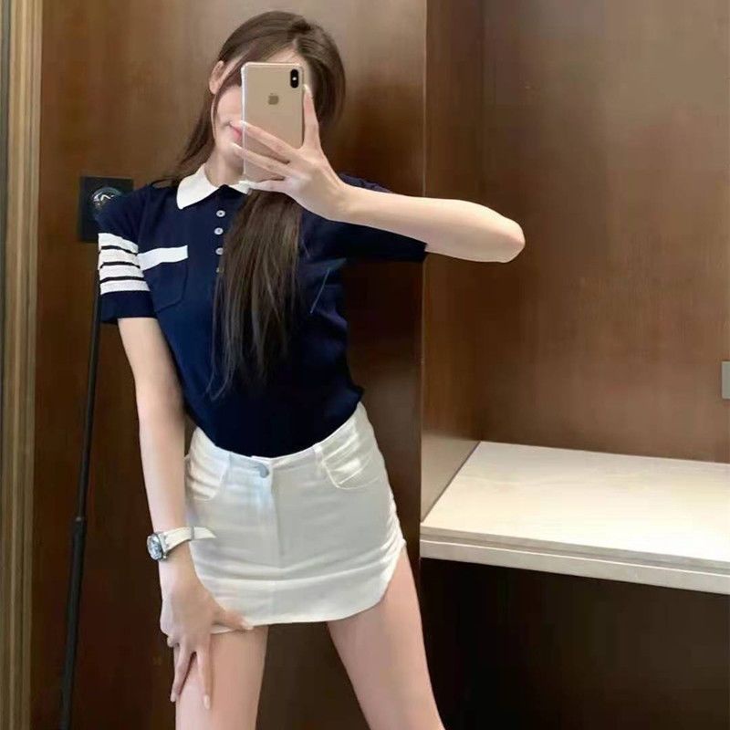 Áo Thun Lụa Jacquard Dệt Kim Bốn Tay Ngắn Eo Nhỏ Nhắn Thời Trang Mùa Hè 2022 HOA3