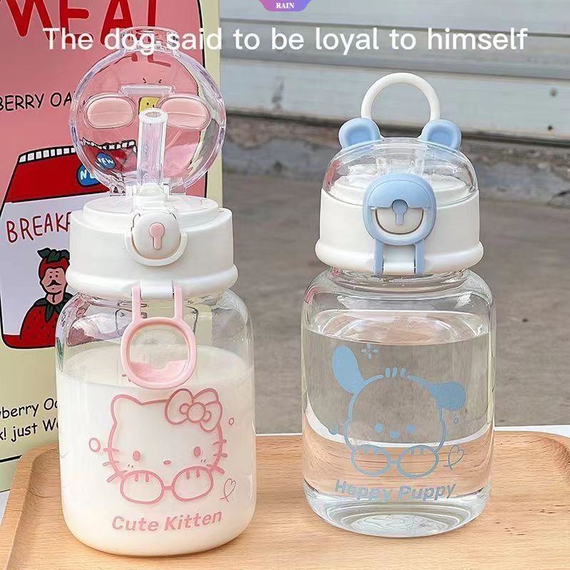 Bình Nước Họa Tiết Hoạt Hình Sanrio Pochacco Kuromi Hello Kitty Purin Trái Tim Có Ống Hút Chống Rơi Nhỏ Gọn Cho Bé Gái [RAIN]