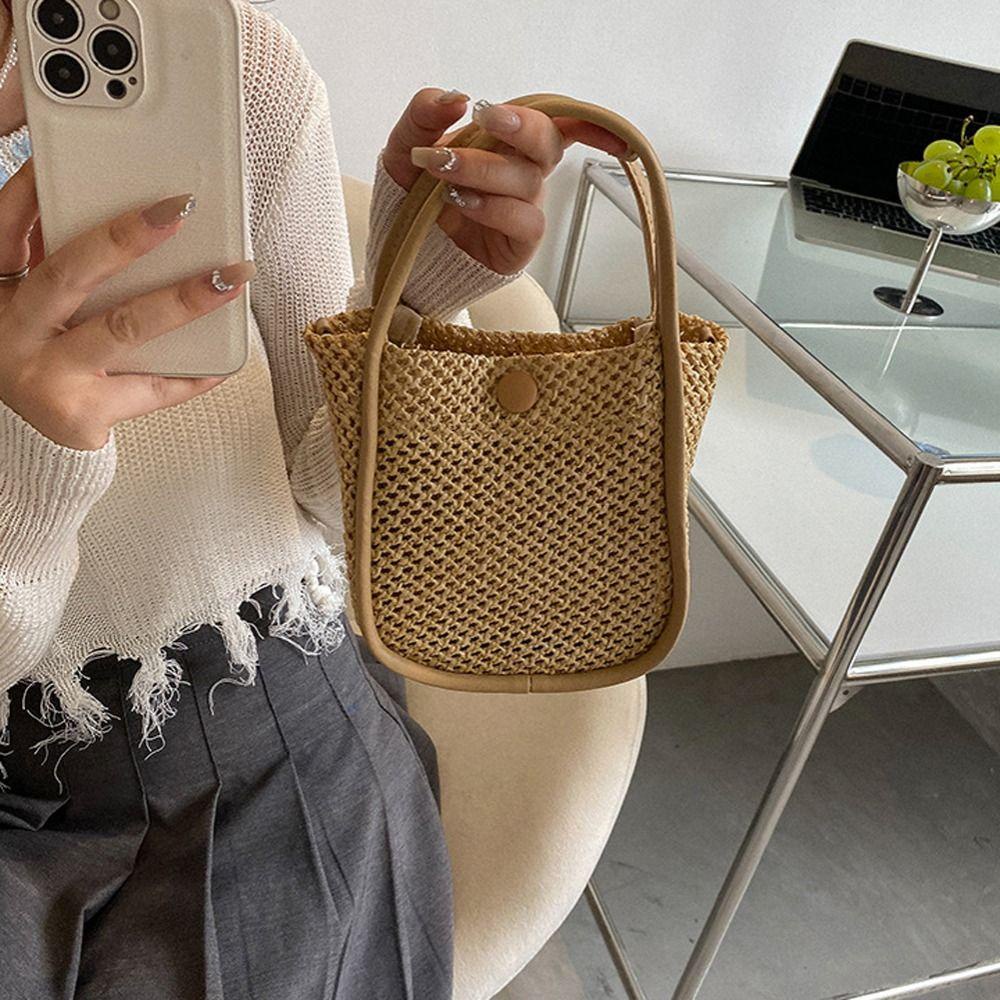 Túi Đeo Chéo Đan Mây Đựng Điện Thoại / Son Môi Dung Tích Lớn Kiểu Dáng Đơn Giản Thanh Lịch