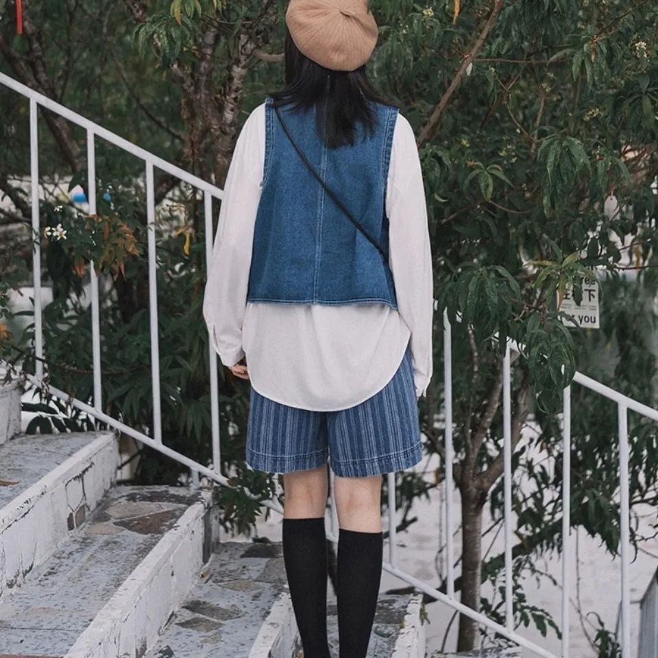 Áo Khoác Denim Không Tay Cổ Chữ V Thiết Kế Mới Thời Trang Mùa Thu Dành Cho Nữ