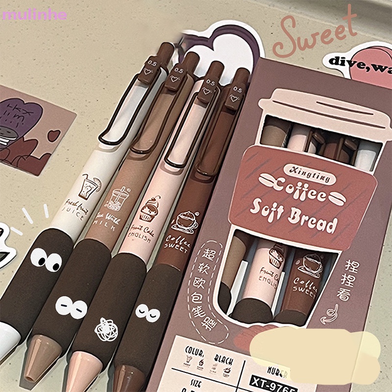 Set 4 Bút Mực Gel Ngòi 0.5mm Hình Bánh Mì / Cà Phê