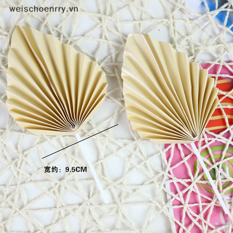 Set 2 Que Cắm Trang Trí Bánh Kem Hình Lá Cọ Bằng Giấy Tiện Dụng