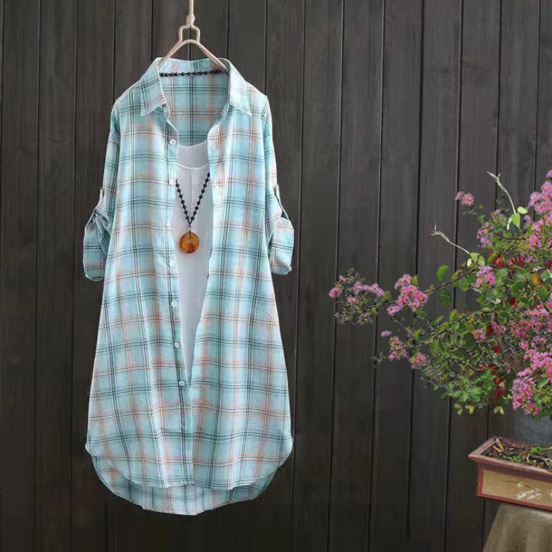 Áo Khoác Sơ Mi Tay Dài Dáng Rộng Họa Tiết Kẻ Sọc Thời Trang Mùa Hè 2023 Mới Cho Nữ