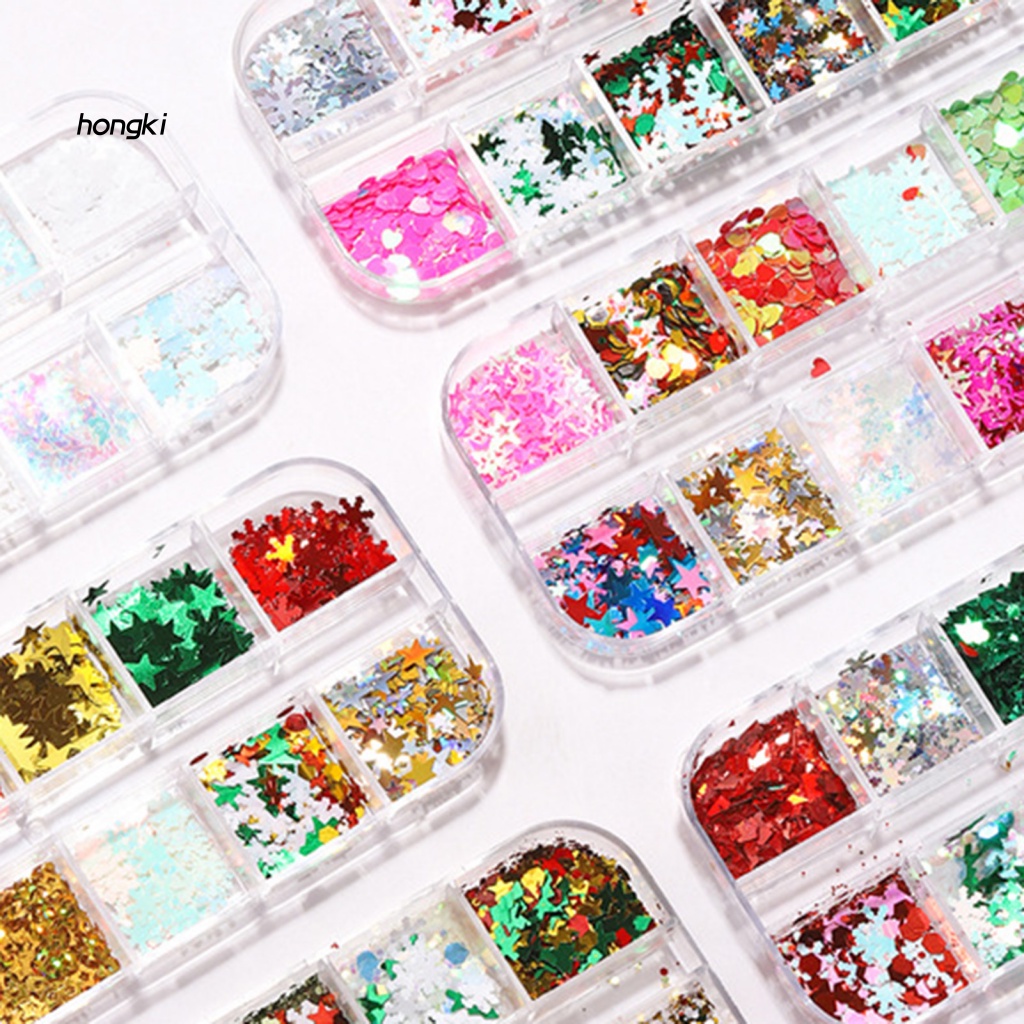 Hộp 12 Ngăn Sequin Lấp Lánh Dùng Trang Trí Móng Tay Nghệ Thuật