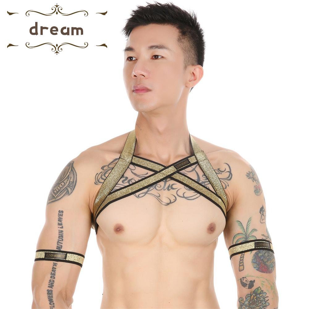 【DREAMLIFE】Mens Strap Belt Clubwear Costume Halter Neck Sexy Tight Straps Armband Fashion