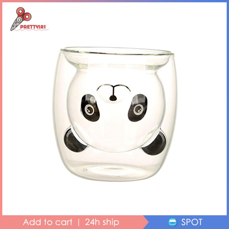 [Prettyia1] Cốc Uống Cà Phê Cách Nhiệt Hai Lớp Hình Gấu Trúc Hoạt Hình Dễ Thương