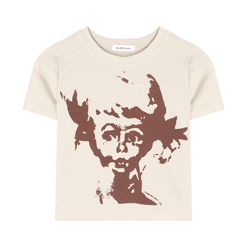 Áo CropTop Thun Ngắn Tay Dáng Rộng In Họa Tiết Retro Thời Trang Cho Nữ