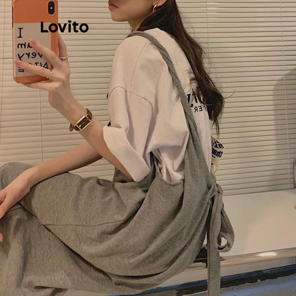 Lovito Bộ áo tay ngắn thắt nút trơn giản dị cho nữ LNA08076 (Xám)