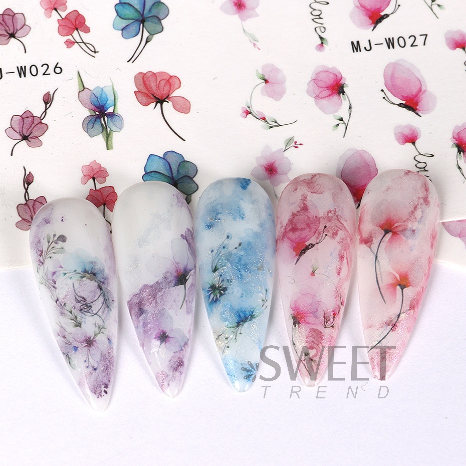 Set 24 Miếng Dán Trang Trí Móng Tay Họa Tiết Hoa Bướm Thời Trang Mùa Hè