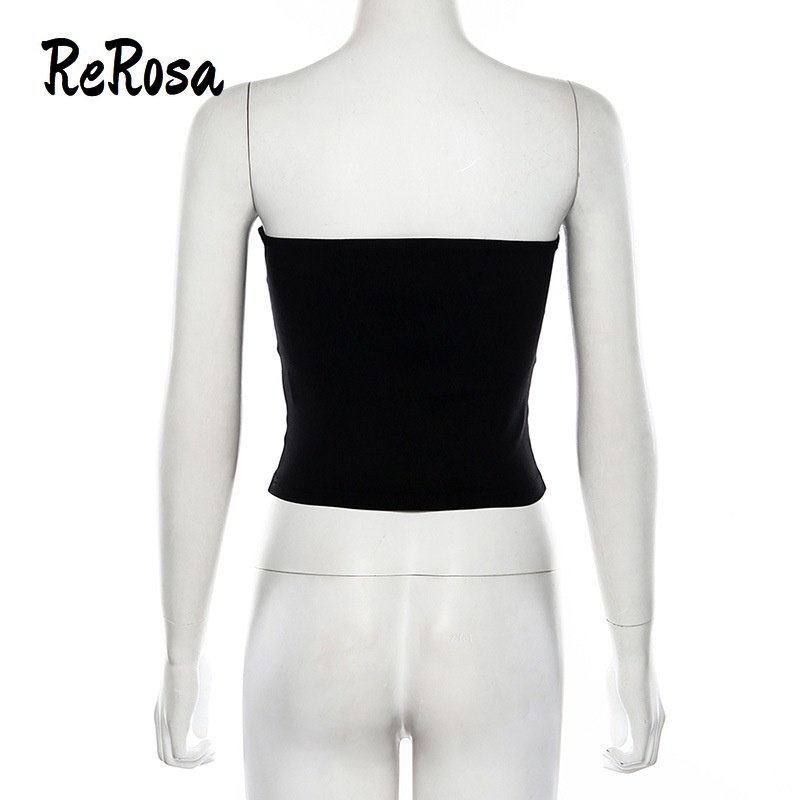 Rerosa Áo Ống Màu Trơn Trễ Vai Cài Nút Thời Trang Quyến Rũ Cho Nữ