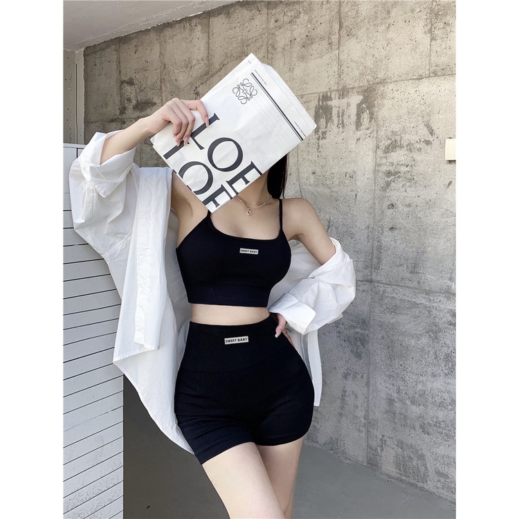 Bộ thể thao tập yoga gym SWEET LOVE chất gân tăm co dãn free size