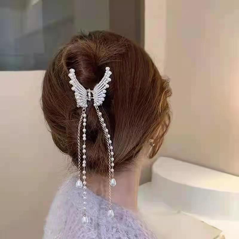 Kẹp Tóc Nhỏ Kim Loại Tua Rua Cánh Bướm Ngọc Trai Nhân Tạo Tiểu Thư Dễ Thương Ngọt Ngào Phụ Kiện Tóc Cho Nữ Và Bé Gái