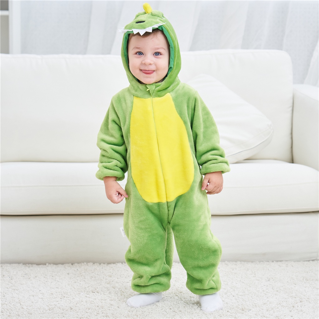 Áo Liền Quần Bằng Flannel Mềm Hình Khủng Long / Pikachu / Rồng Đáng Yêu Cho Bé