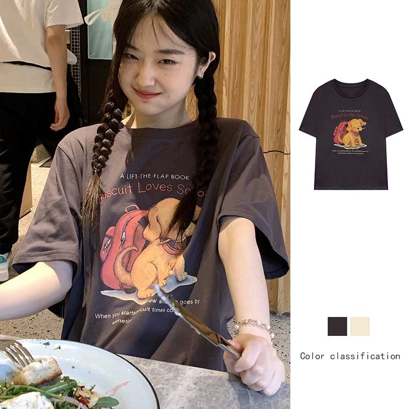 Áo Thun Tay Ngắn Cổ Tròn Hoạ Tiết In Thiết Kế Dáng Rộng Thoải Mái